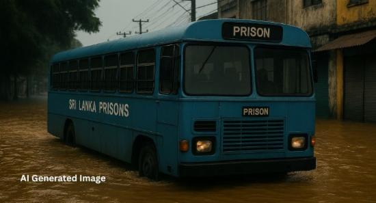 Prison Bus Trapped in Floods at Dehiattakandiya